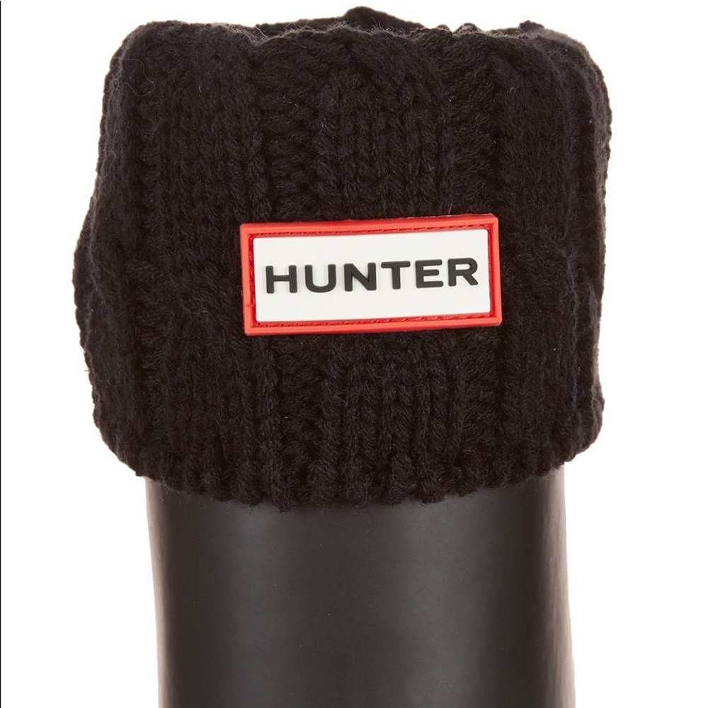 Hunter boot black cable knit fleece sock (tall)
